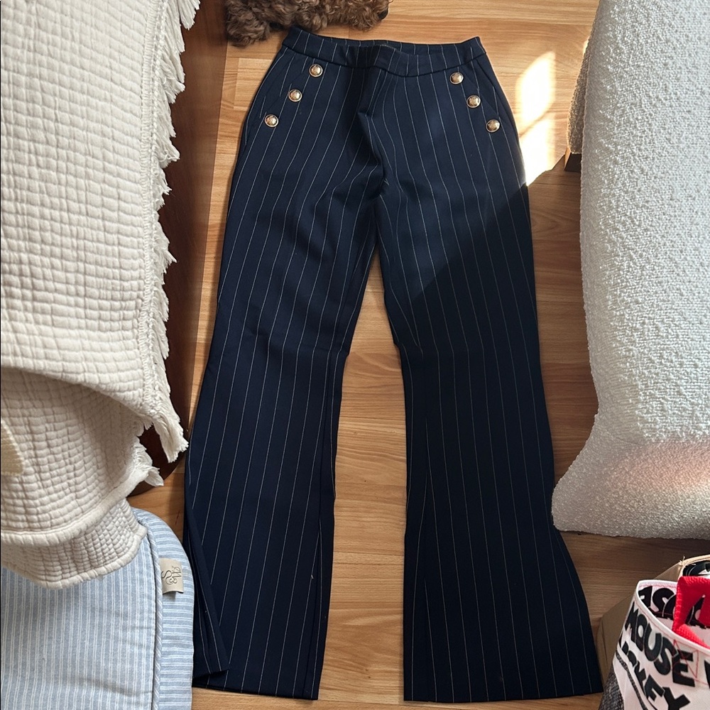 Christian Siriano Navy Pinstripe Flare Pants